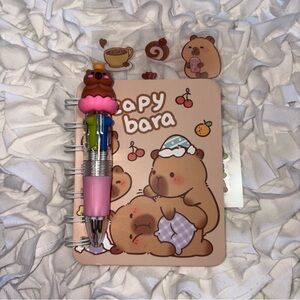 Cute Capybara Mini Notebook, Pink Pen and stickers